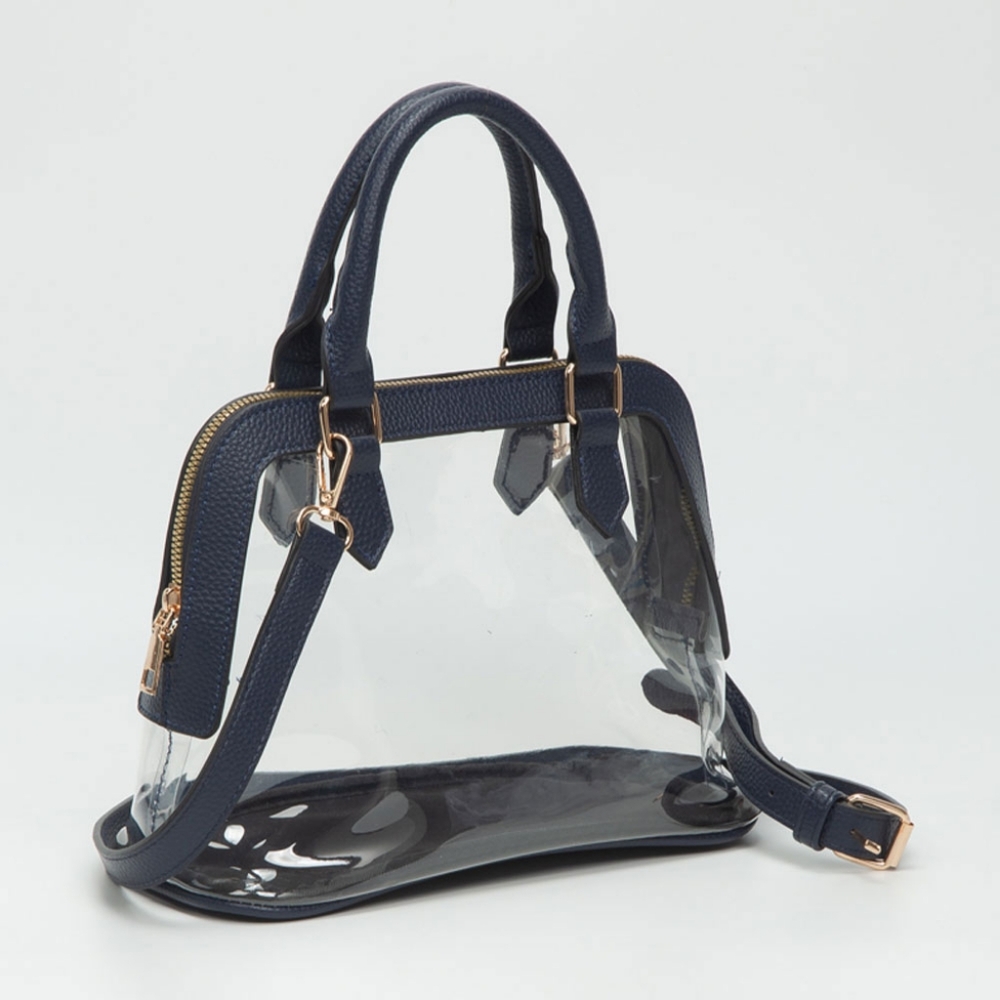Navy Structured Transparent Clear Handbag Crossbody Bag Purse Leather